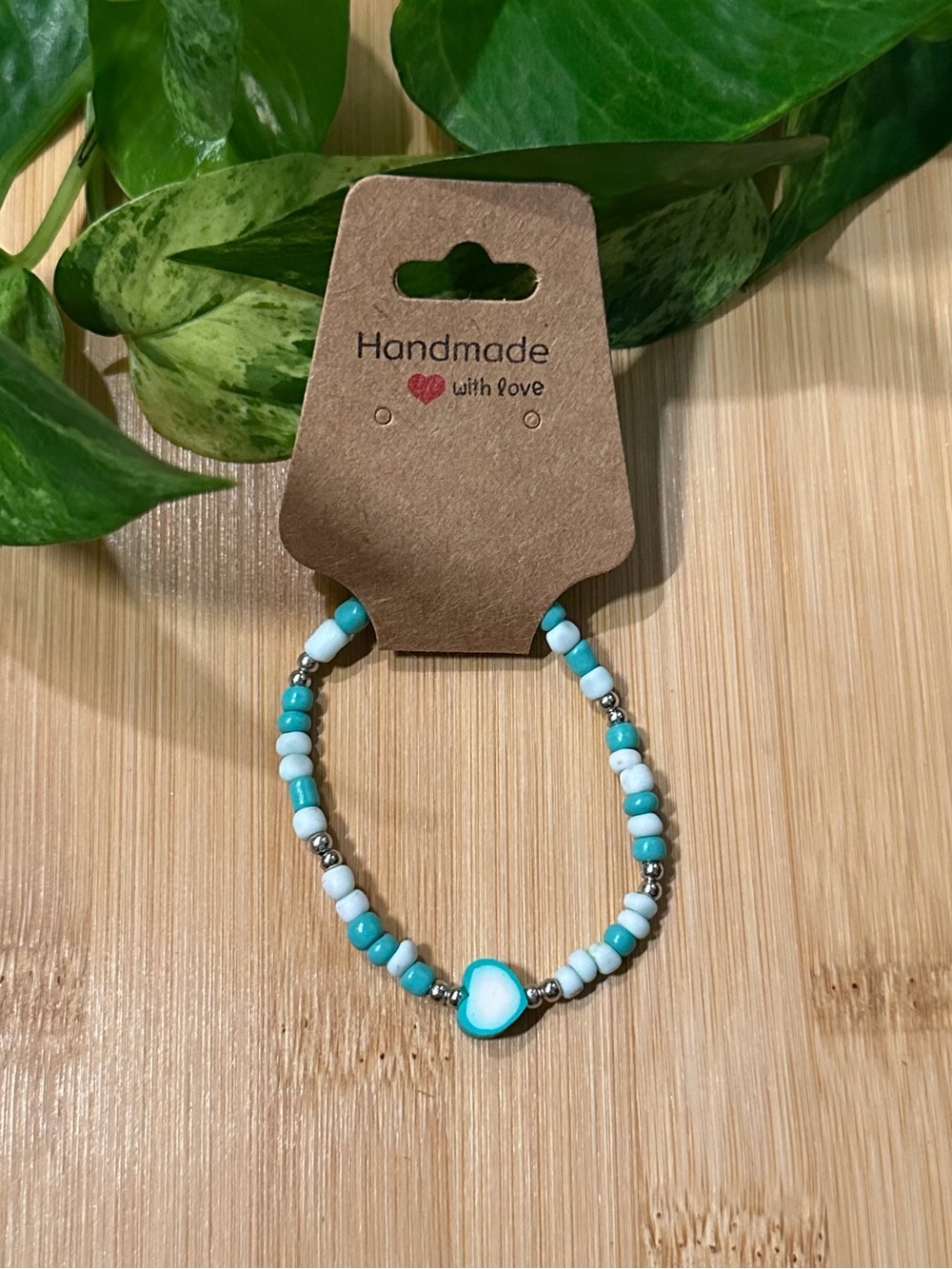 💖✨ Heart Stretchy Beaded Bracelet | Handmade | Clay Heart Charm 💖